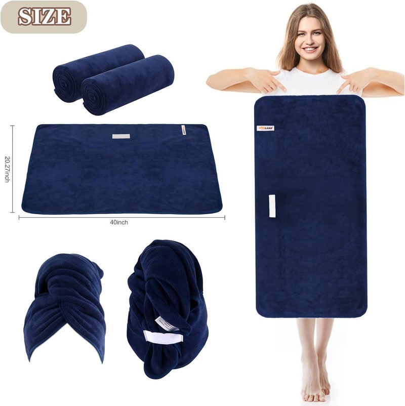 SUNLAND Microfiber Hair Towels Anti Frizz Hair Drying Towel Super Absorbent Fast Drying Turbans for Wet Curly Hair Soft Hair Towel Wrap with Elastic Band for All Hair Types 40 X 20 inches Navy Blue - Image 5